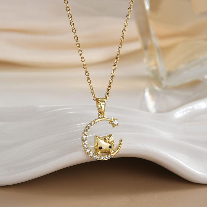 Wholesale Cat pendant micro-painted zircon copper gold-plated clavicle necklace