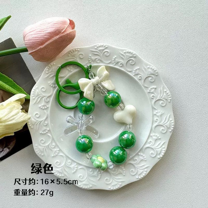 Wholesale White Metal Heart Beaded Keychain - Cute Bag Charm Decorative MOQ≥2