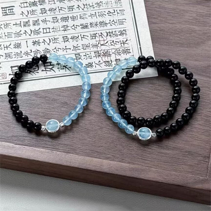 Wholesale Obsidian double circle bracelet made of pure silver, niche