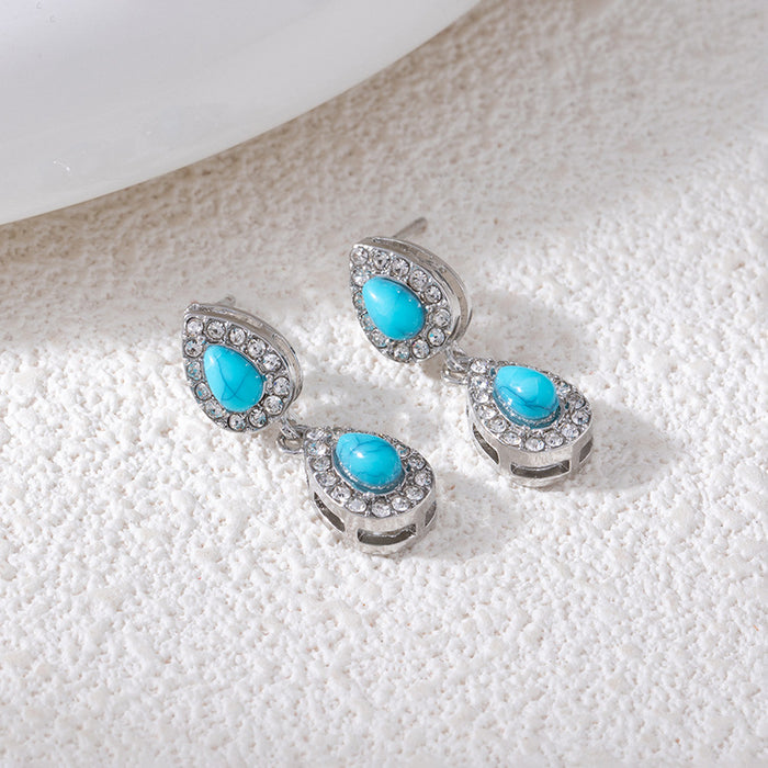 Wholesale Retro Ethnic Style Teardrop Turquoise Earrings