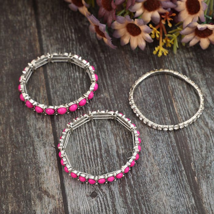 Wholesale New fashionable retro inlaid turquoise rhinestone alloy bracelet with multiple layers