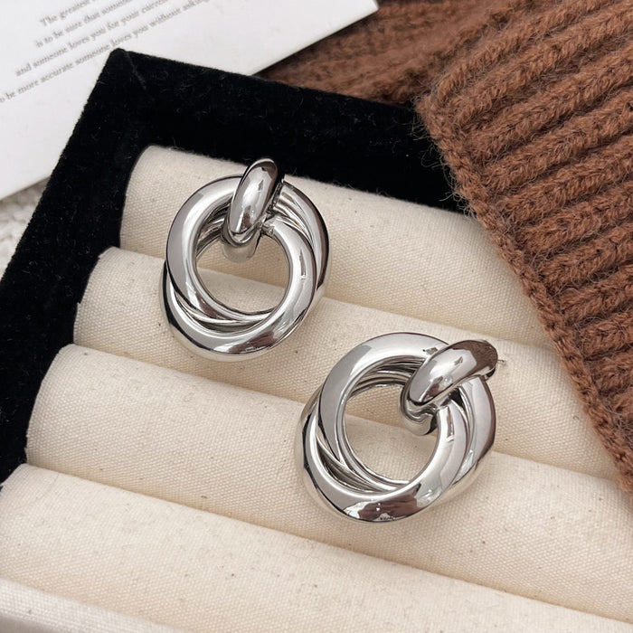 Wholesale Chic Metallic Hoop Stud Earrings