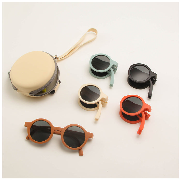 Wholesale Folding children's sunglasses, minimalist frosted glasses, round frame sun protection sunglasses