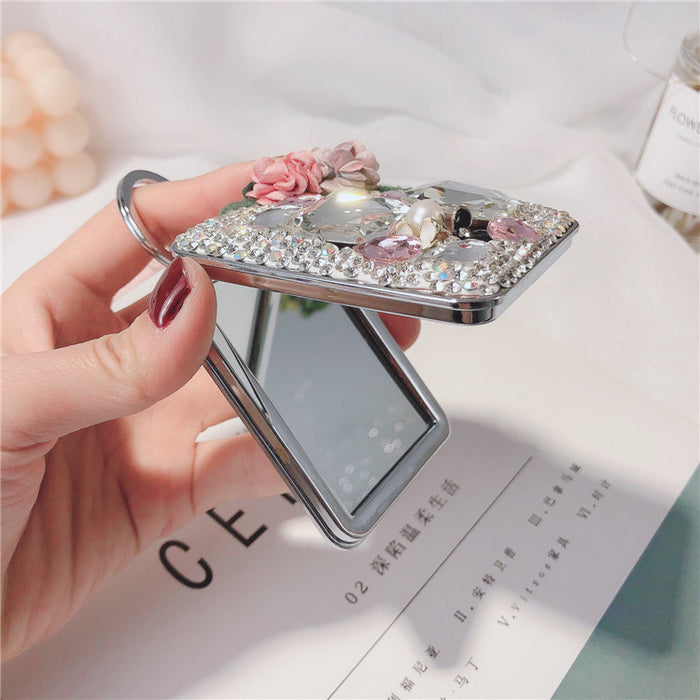 Wholesale Crystal Diamond Portable Makeup Mirror Keychain JDC-KC-LX058