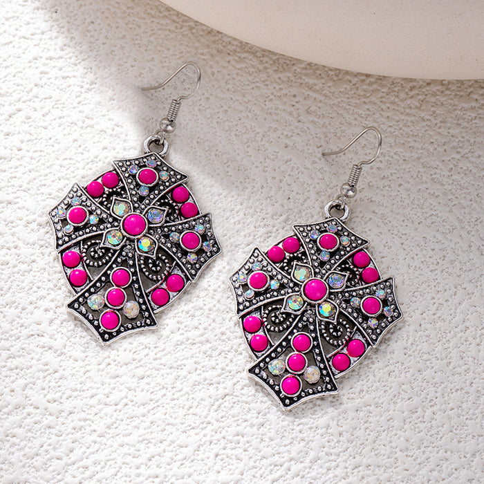 Wholesale Retro ethnic turquoise flower earrings