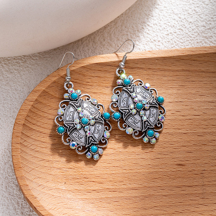 Wholesale Retro ethnic turquoise flower earrings