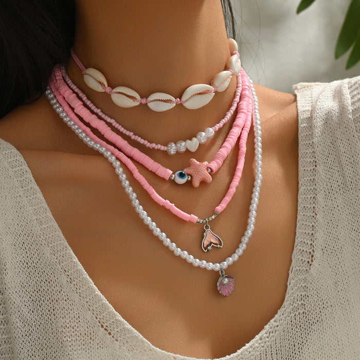 Wholesale Fashionable starfish shell necklace, pearl multi-layer necklace, necklace accessories