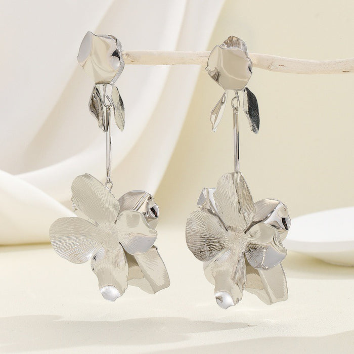 Wholesale Flower Long Earrings Golden Flower Earrings