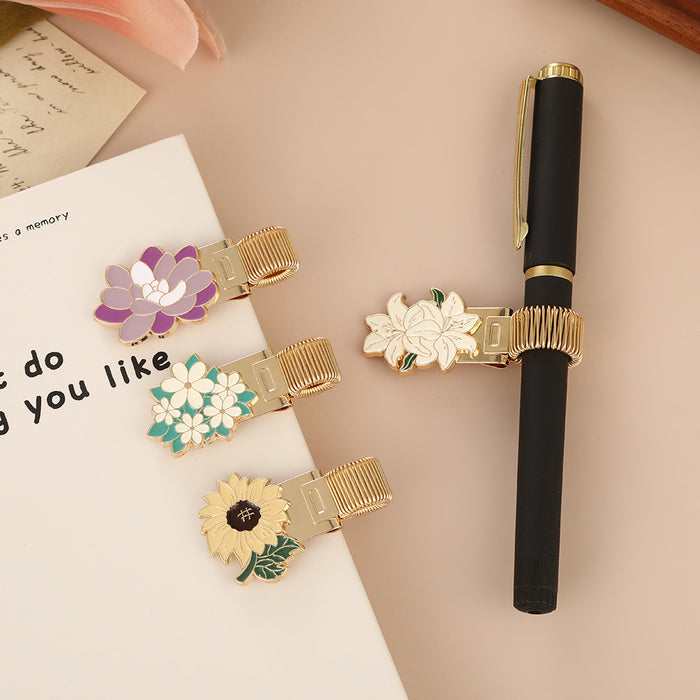 Wholesale Metal Pen Clip with Spring Flower Design Notebook Accessory MOQ≥5