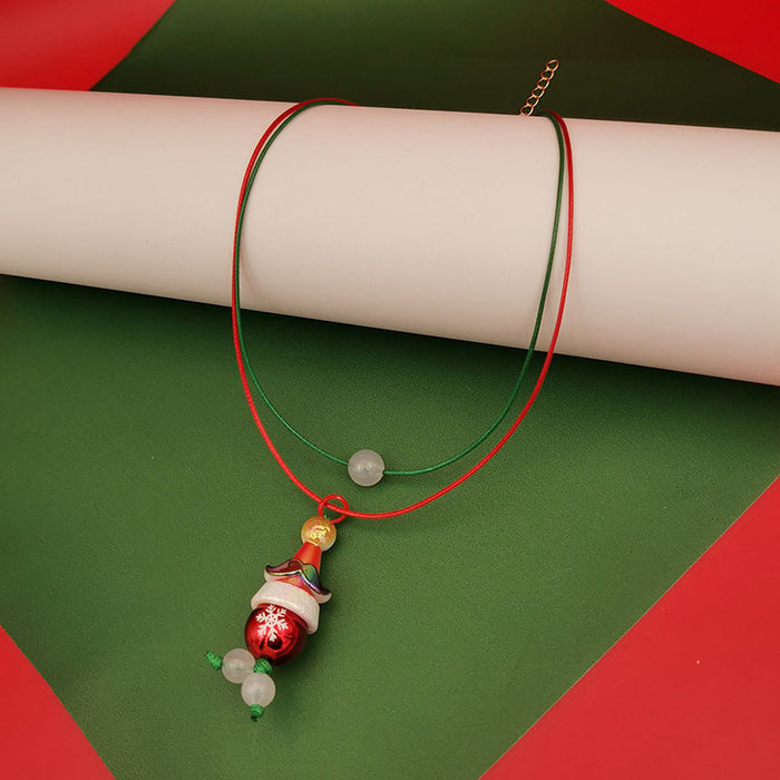 Wholesale Christmas Double Necklace Luminous  Christmas Hat Snowflake Christmas Tree Necklace