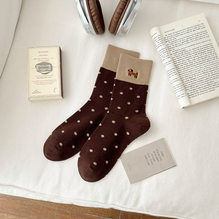 Wholesale Socks Embroidered Cute Combed Cotton Socks Mid tube Socks Boneless Loose Mouth Stacked Socks