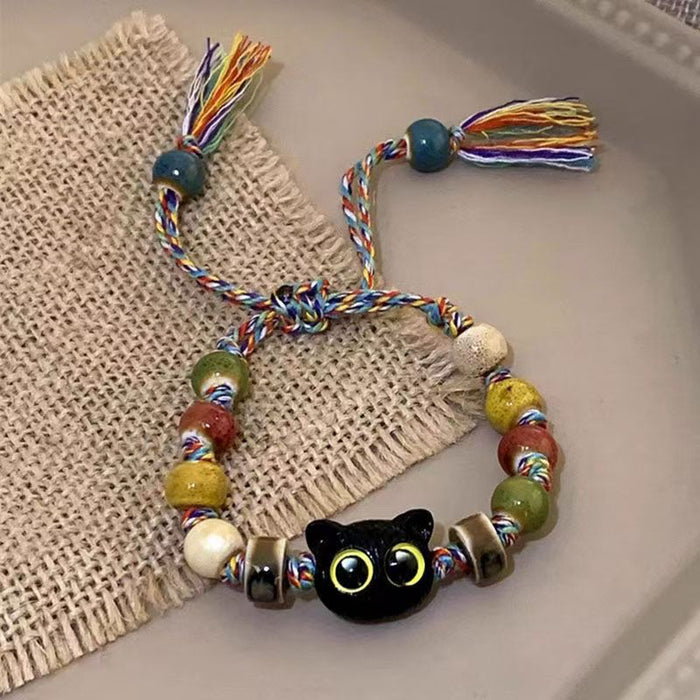 Wholesale Skull Cat Ceramic Woven Brace Sense Sweet Chinese Style Tassel Color Bracelet Jewelry