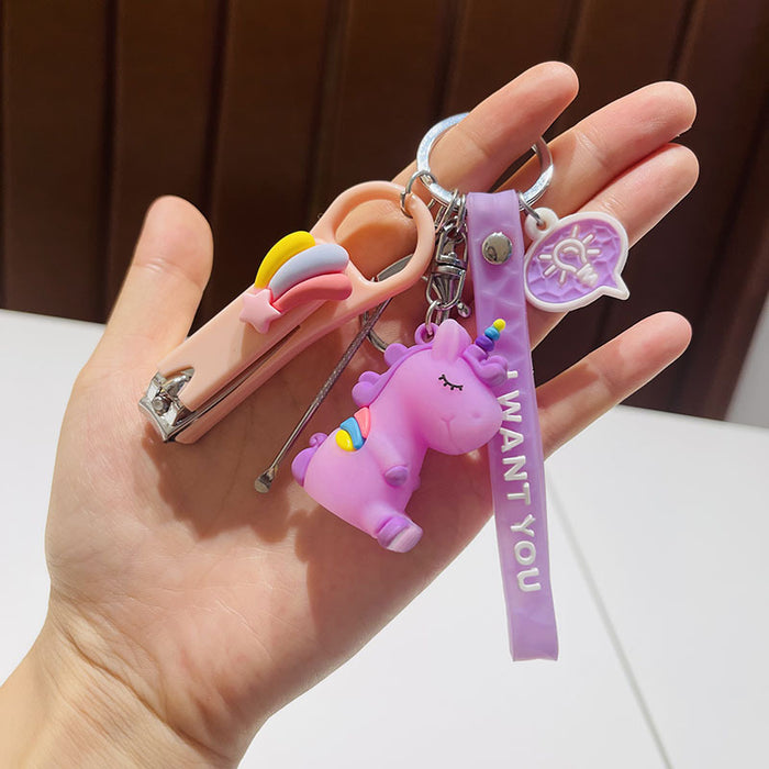 Wholesale  Silicone Doll Spaceman Keychain Pendant Bag  Nail Clipper Ear Digging Spoon Keychain