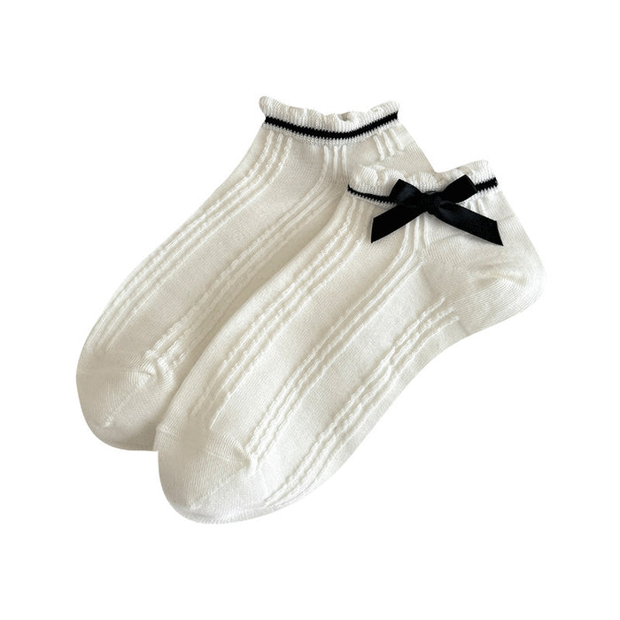 Wholesale Socks with lace bow, short tube socks, thin, breathable, sweat absorbing