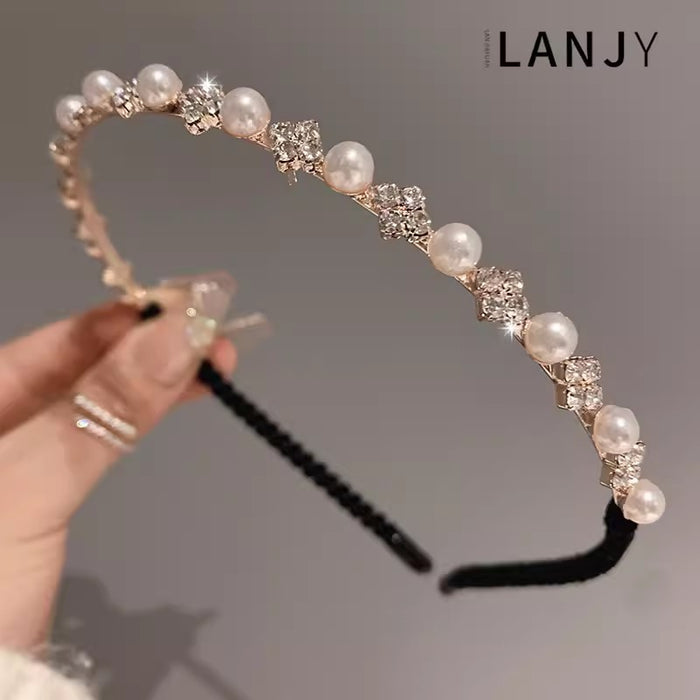 Wholesale Pearl Rhinestone thin edge headband temperament out face wash hairpin