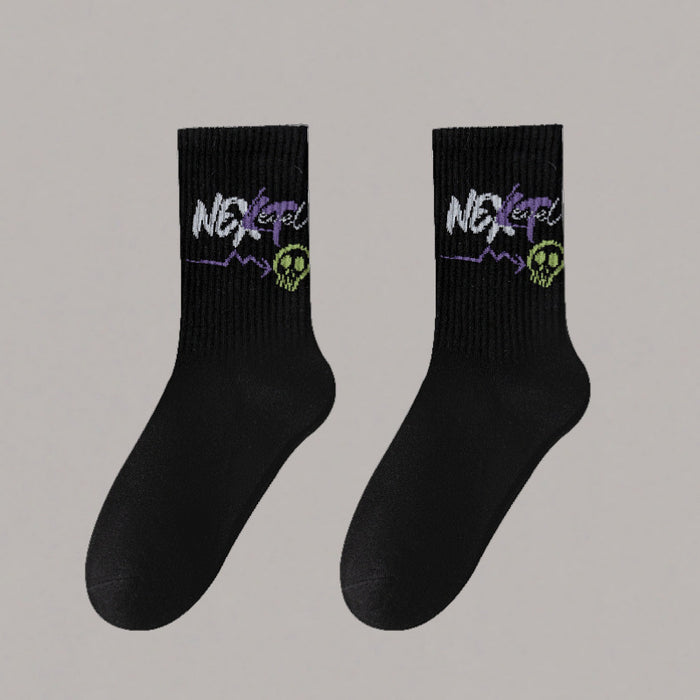 Wholesale 5pcs White socks men' s mid-calf socks autumn and winter basketball socks couple stockings black and white sports socks