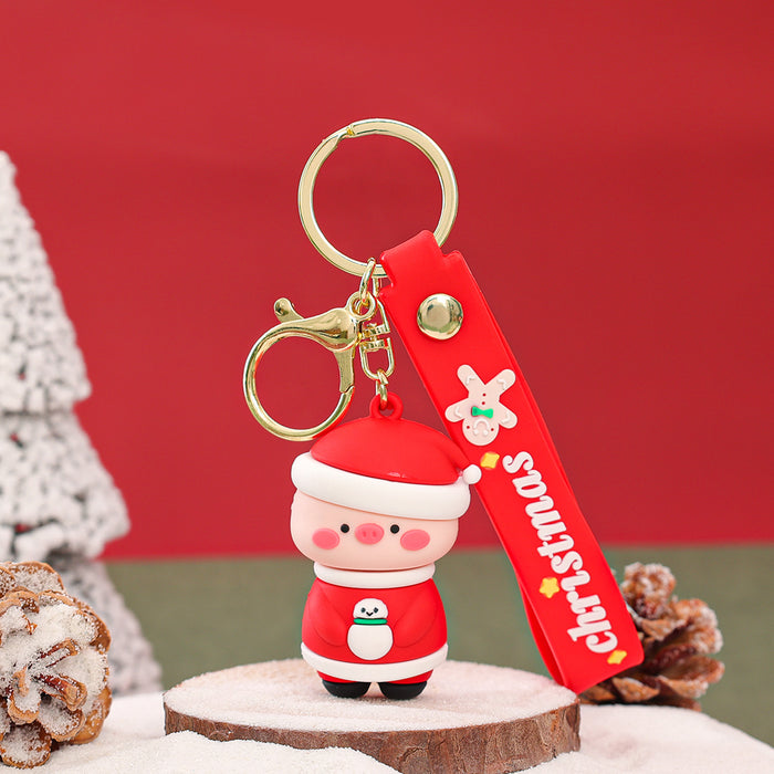 Wholesale Cute Christmas Couple PVC Keychain Epoxy Doll Charm for Backpack Car Key Decorative Accessory Gift MOQ:2
