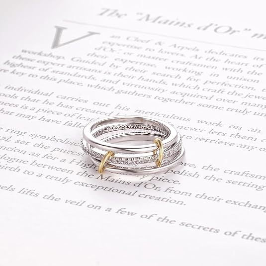 Wholesale Real gold electroplated smooth sparkling diamond three piece ring set, copper decoration simple ring