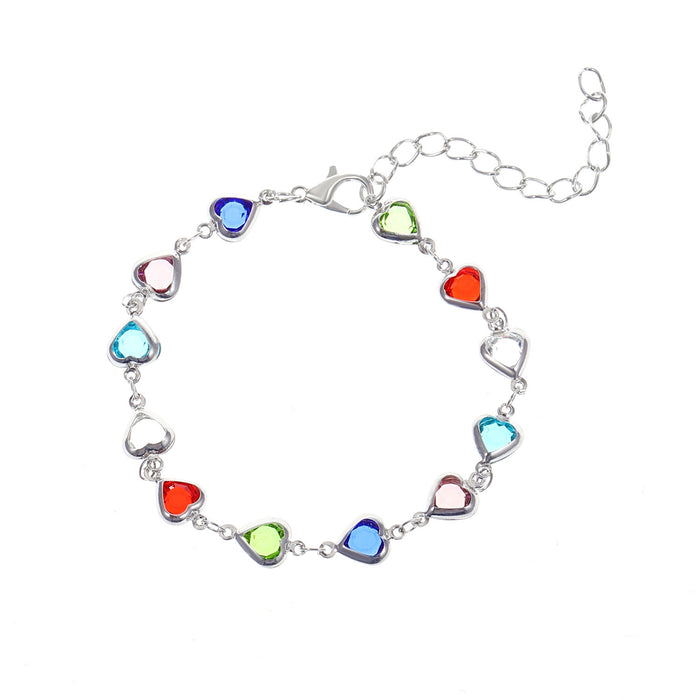 Wholesale Colorful heart-shaped zircon bracelet, temperament alloy heart-shaped dopamine bracelet