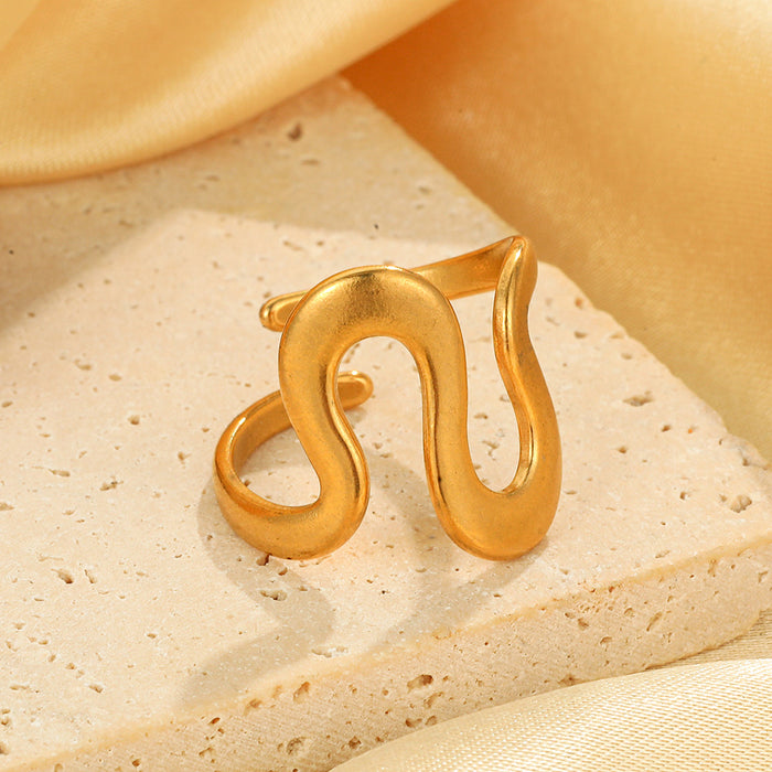 Wholesale Simple geometric irregular shaped ring with adjustable opening, titanium steel non fading ring, stainless steel open ring