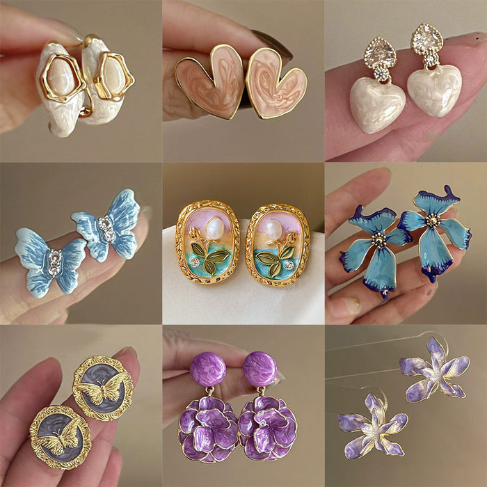 Wholesale Silver needle oil drop flower geometric earrings  summer new all-match earrings