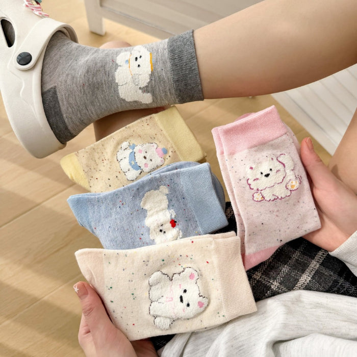 Wholesale Socks, tube socks, color blocked dot yarn, cartoon plush socks