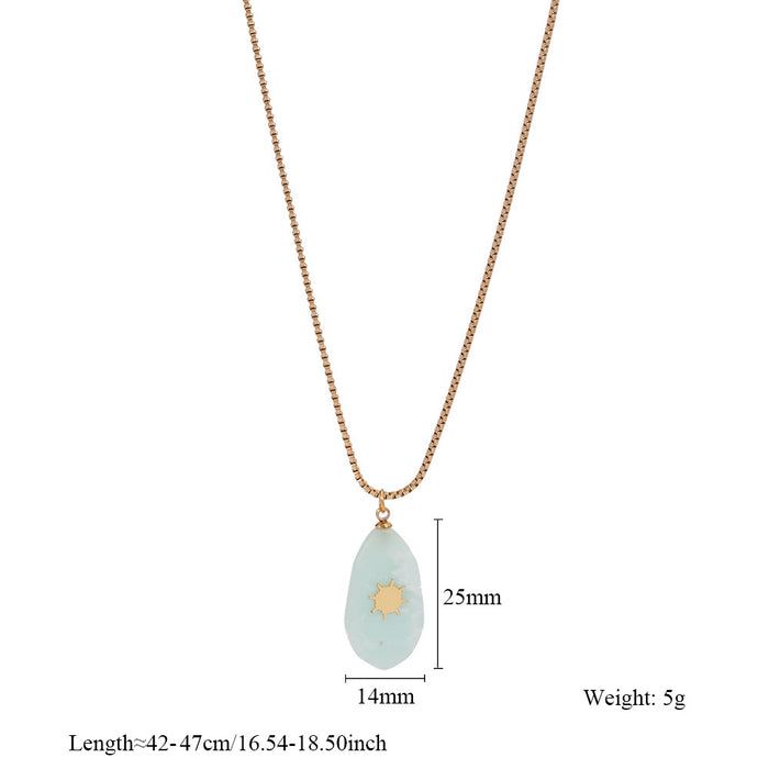 Wholesale Fashionable retro stainless steel necklace with natural stone pendant, light luxury temperament necklace earring set