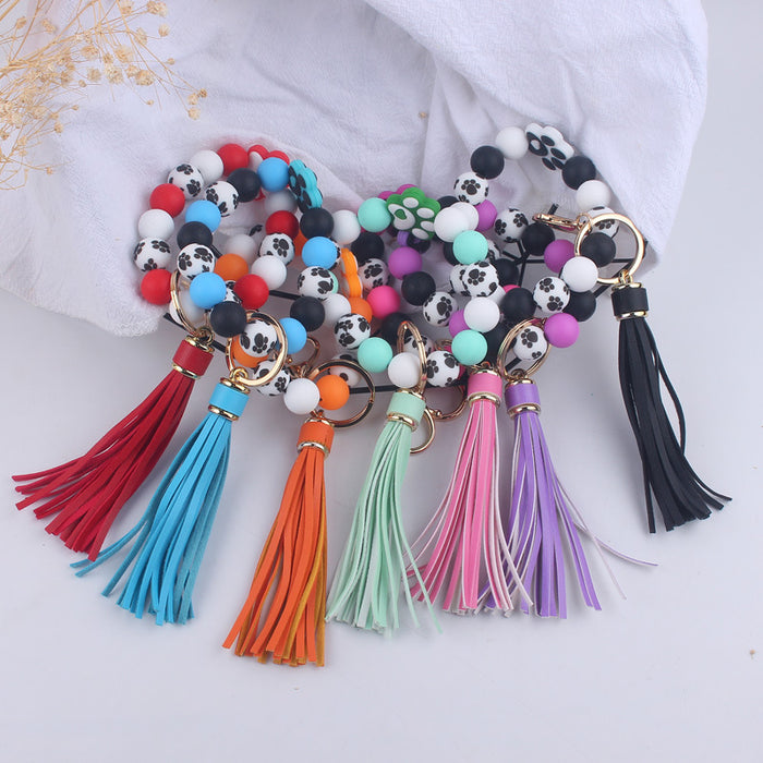 Wholesale silicone bead bracelet wrist keychain