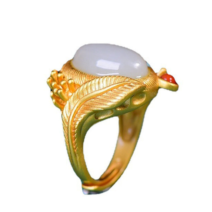 Wholesale Ring with palace-style setting featuring a peace talisman and leaf motif