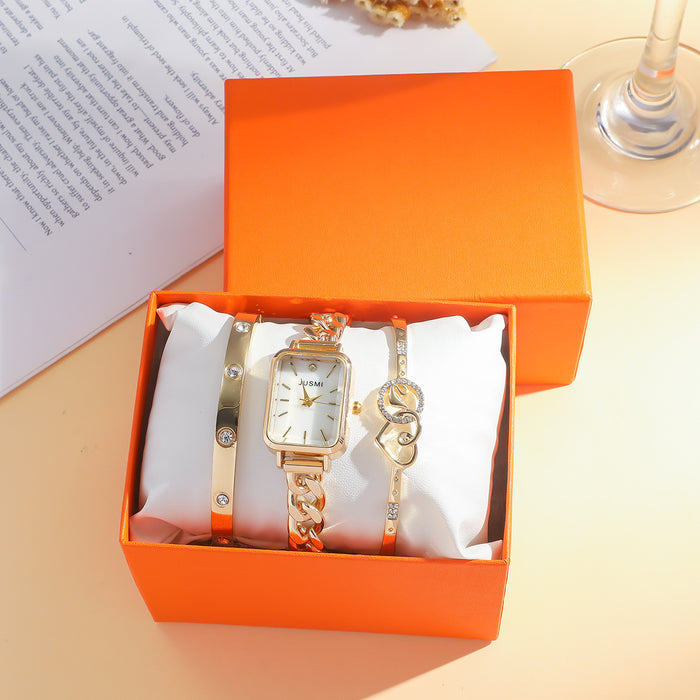 Wholesale Titanium Steel Casual Thin Strap Mesh Strap Quartz Watch + Bracelet Set