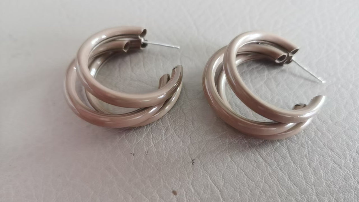 Wholesale Metal Exaggerated Earrings Women's  C- Shaped Multi-Layer