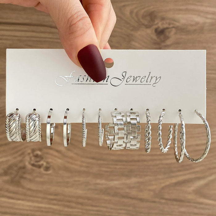 Wholesale 6-piece geometric pearl and diamond statement earring set