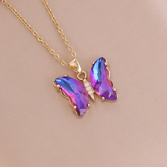 Wholesale Gradient butterfly necklace, women's fashionable stainless steel necklace, personalized collarbone chain