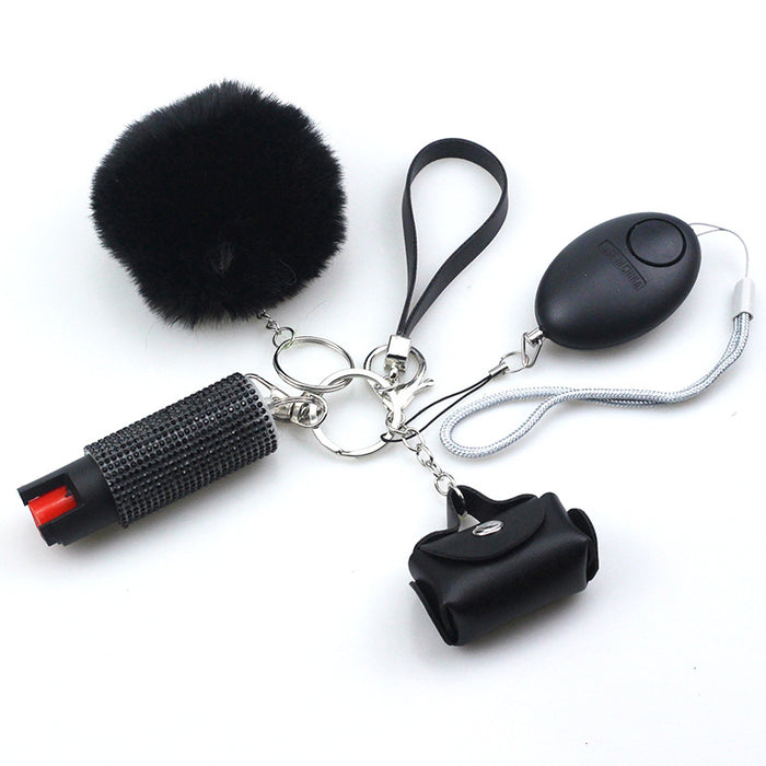 Wholesale Leather Ladies Bag Fur Ball Set of 4 Keychains JDC-KC-CanWu010