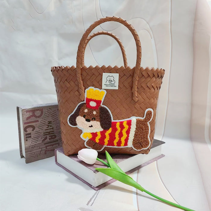 Wholesale Cute Cartoon Rags Woven Bag Imitation Straw Woven Bag Seaside Shoulder Handbag