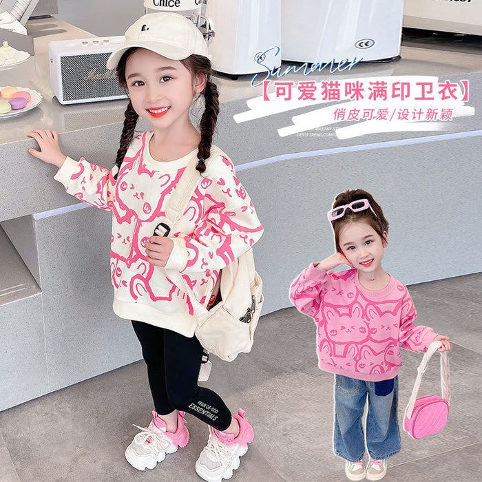 Wholesale Girls Long-sleeved Sweatshirts Bottoming Shirts New Cartoon Trendy Children's T-shirts Spring and Autumn Tops JDC-CTS-QNE008