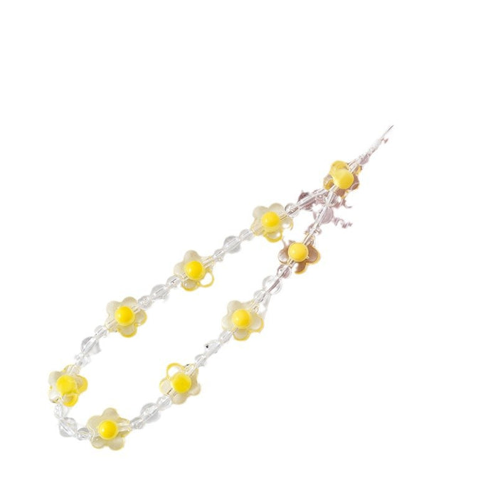 Wholesale Beaded Bear Flower Mobile Phone Chain short Phone Case Hanging Chain Acrylic