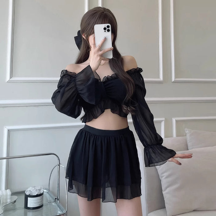 Wholesale Split swimsuit with belly and flesh covering, high-end long sleeved swimsuit