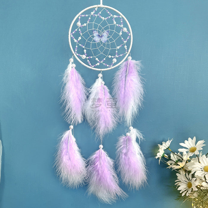 Wholesale Dreamcatcher Feather Pendant Butterfly Shop Dreamcatcher Simple Handmade Weaving Creativity
