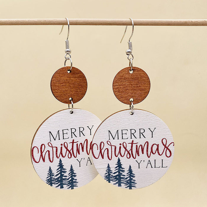 Wholesale Christmas Earrings Retro Style Wooden Geometric Splicing Earrings Christmas Tree Christmas Hat Snowman Earrings
