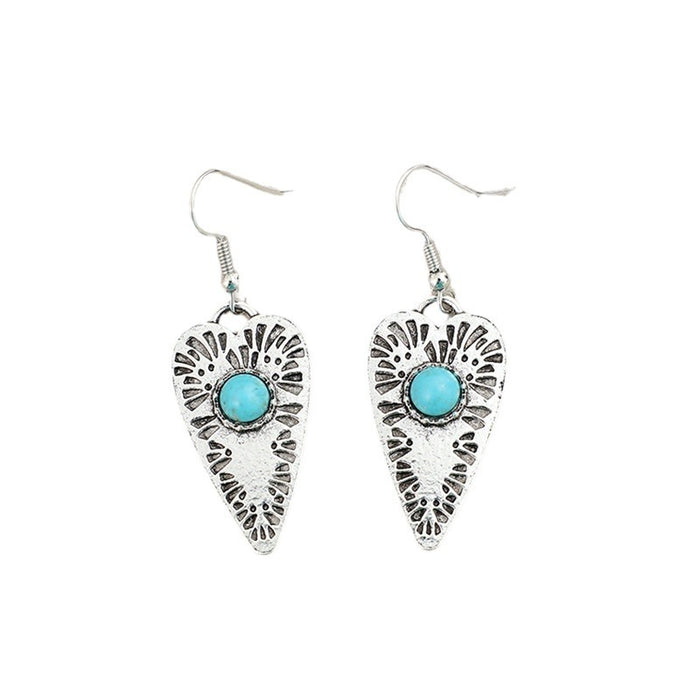 Wholesale  Bohemian Style New Heart-Shaped Inlaid Turquoise Earrings