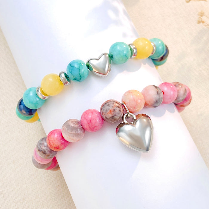 Wholesale Stone Beaded Love Pendant Woven Bracelet JDC-BT-QingWen001