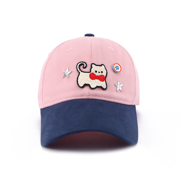 Wholesale Cute cat color blocked baseball cap, wide brimmed duckbill cap
