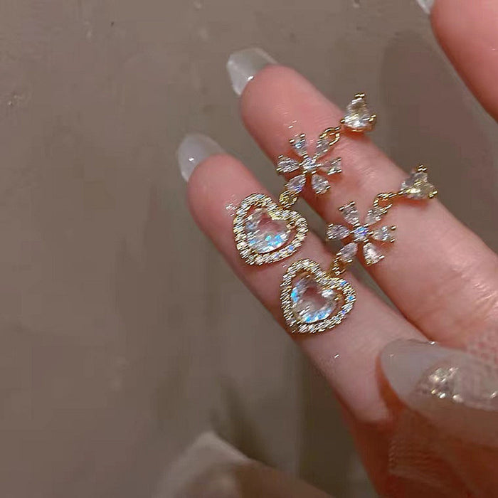 Wholesale Love flower diamond earrings female super flash