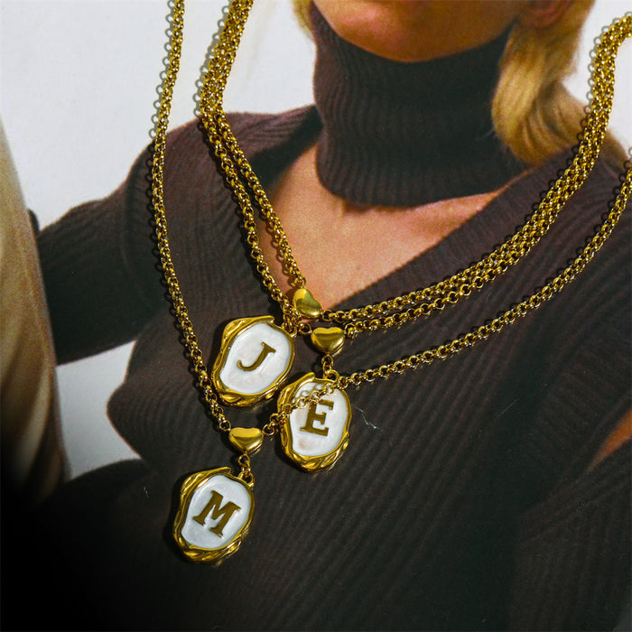 Wholesale Gold Plated Titanium Steel 3D Drip Oil Alphabet Pendant Necklace Summer Beach Initial Sweater Chain