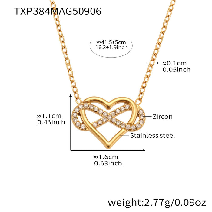 Wholesale Full-Pavé Heart Layering Titanium Steel Necklace &  Bracelet Set