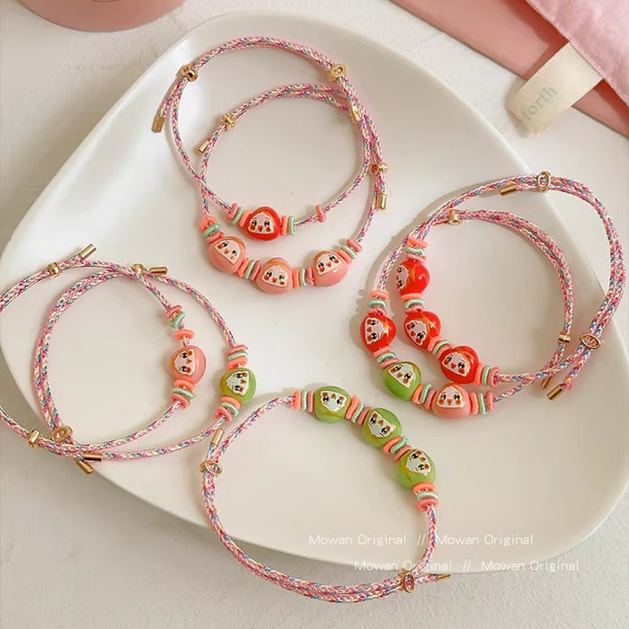 Wholesale Colorful Rope Pink Handmade Woven Bracelet Niche Exquisite  Children' s Cute Accessories