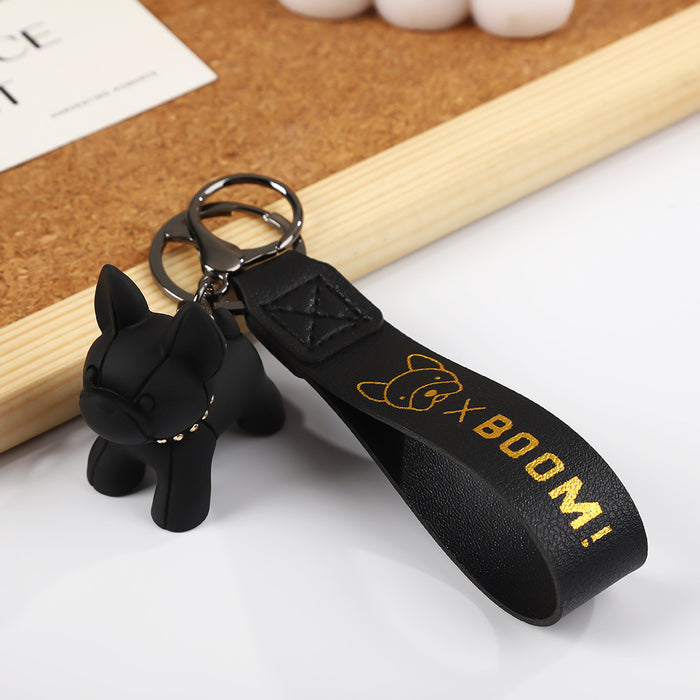 Wholesale Bronzing BOOM Dog Keychain Cute Doll Keychain Leather Wristband Cartoon Puppy Car Keychain Pendant