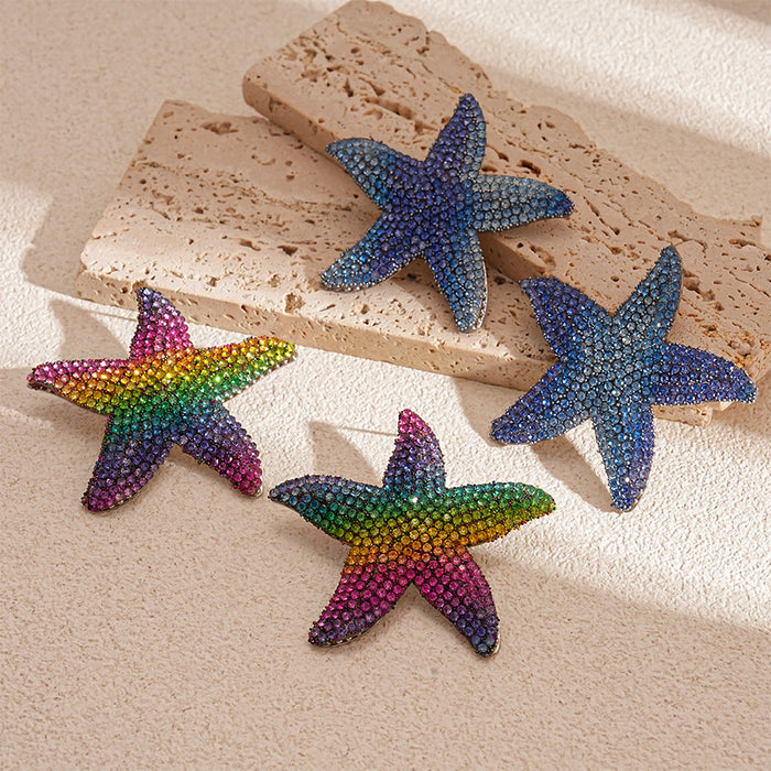 Wholesale Light luxury diamond studded starfish silver needle earrings with simple personality, niche temperament, and high-end feel