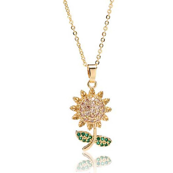 Wholesale Gold Plated Copper Zircon Colored Sunflower Necklace JDC-NE-ShangY037